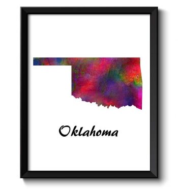 INSTANT DOWNLOAD Oklahoma Map State Watercolor Painting Poster Print USA United States Abstract Landscape Art Colorful Rainbow