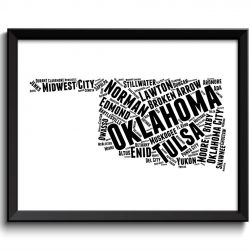 INSTANT DOWNLOAD Oklahoma Map Typography Print Text Word Cloud Black White Poster Print USA United States Modern Landscape Wall Art