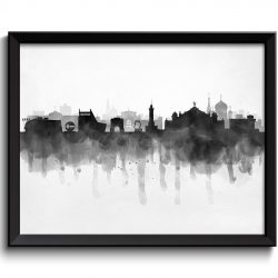 INSTANT DOWNLOAD Omsk Skyline Russia Cityscape Art Print Poster Black White Grey Watercolor Painting Landscape Home Decor Wall Art