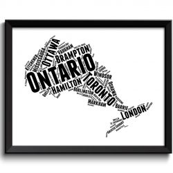 INSTANT DOWNLOAD Ontario Map Province Canada Text Word Watercolor Poster Print Black White Modern Abstract Landscape Art Painting Word Cloud