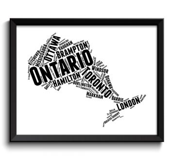 INSTANT DOWNLOAD Ontario Map Province Canada Text Word Watercolor Poster Print Black White Modern Abstract Landscape Art Painting Word Cloud