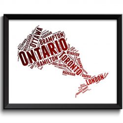 INSTANT DOWNLOAD Ontario Map Province Canada Text Word Watercolor Poster Print Red Black White Abstract Landscape Art Painting Word Cloud