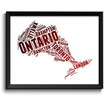 INSTANT DOWNLOAD Ontario Map Province Canada Text Word Watercolor Poster Print Red Black White Abstract Landscape Art Painting Word Cloud