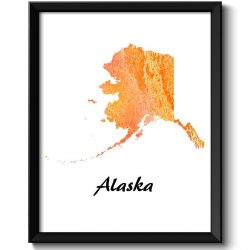 INSTANT DOWNLOAD Orange Peach Alaska Map State Watercolor Painting Poster Print USA United States Modern Abstract Landscape Art