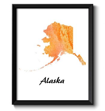 INSTANT DOWNLOAD Orange Peach Alaska Map State Watercolor Painting Poster Print USA United States Modern Abstract Landscape Art