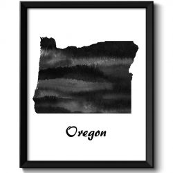 INSTANT DOWNLOAD Oregon Map State Watercolor Painting Poster Print USA United States Modern Abstract Landscape Art Black White Grey