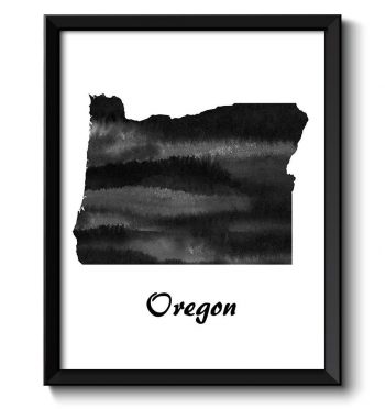 INSTANT DOWNLOAD Oregon Map State Watercolor Painting Poster Print USA United States Modern Abstract Landscape Art Black White Grey