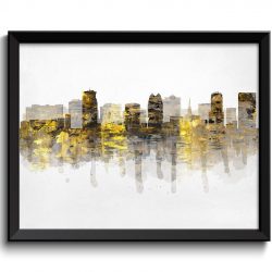 INSTANT DOWNLOAD Orlando Gold Yellow Grey Gray Black Skyline Florida USA United States Cityscape Art Print Poster Watercolor Painting