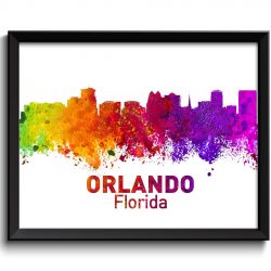 INSTANT DOWNLOAD Orlando Skyline Florida City Colorful Watercolor Cityscape Poster Print Landscape Art Painting Red Purple Pink Yellow Green