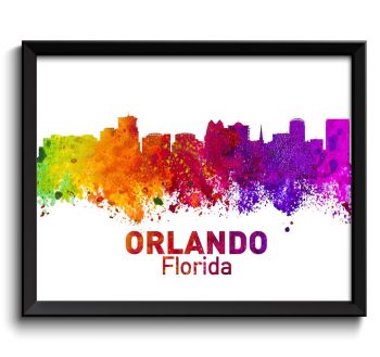 INSTANT DOWNLOAD Orlando Skyline Florida City Colorful Watercolor Cityscape Poster Print Landscape Art Painting Red Purple Pink Yellow Green