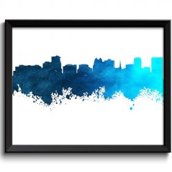 INSTANT DOWNLOAD Orlando Skyline Florida City Navy Turquose Blue Watercolor Cityscape Poster Print Landscape Art Painting