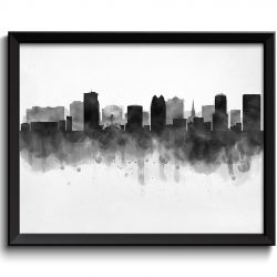 INSTANT DOWNLOAD Orlando Skyline Florida USA United States Cityscape Art Print Poster Black White Grey Watercolor Painting