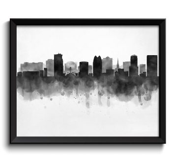 INSTANT DOWNLOAD Orlando Skyline Florida USA United States Cityscape Art Print Poster Black White Grey Watercolor Painting