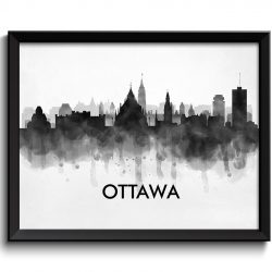 INSTANT DOWNLOAD Ottawa Black White Grey Skyline Ontario Canada City Name Cityscape Art Print Poster Watercolor Painting