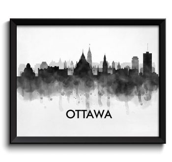 INSTANT DOWNLOAD Ottawa Black White Grey Skyline Ontario Canada City Name Cityscape Art Print Poster Watercolor Painting