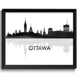 INSTANT DOWNLOAD Ottawa Skyline City Black White Grey Gray Watercolor Painting Cityscape Poster Print Ontario Canada Abstract Landscape Art