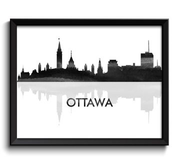 INSTANT DOWNLOAD Ottawa Skyline City Black White Grey Gray Watercolor Painting Cityscape Poster Print Ontario Canada Abstract Landscape Art