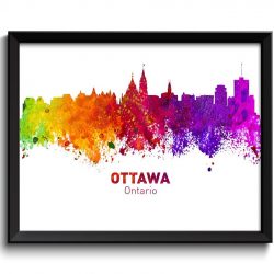 INSTANT DOWNLOAD Ottawa Skyline City Cityscape Canada Colorful Watercolor Poster Print Landscape Art Painting Red Purple Pink Yellow Green