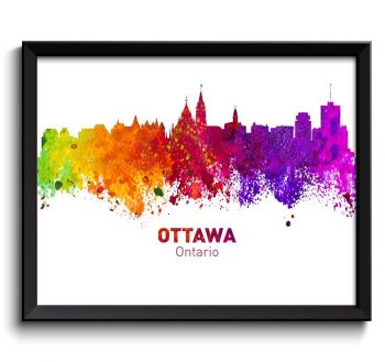 INSTANT DOWNLOAD Ottawa Skyline City Cityscape Canada Colorful Watercolor Poster Print Landscape Art Painting Red Purple Pink Yellow Green