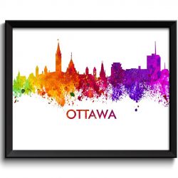 INSTANT DOWNLOAD Ottawa Skyline City Cityscape Canada Colorful Watercolor Poster Print Landscape Art Painting Red Purple Pink Yellow Green