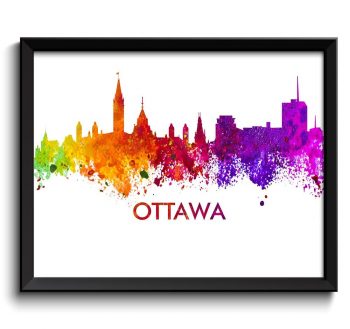 INSTANT DOWNLOAD Ottawa Skyline City Cityscape Canada Colorful Watercolor Poster Print Landscape Art Painting Red Purple Pink Yellow Green