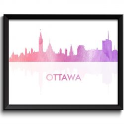 INSTANT DOWNLOAD Ottawa Skyline City Purple Pink Salmon Watercolor Painting Cityscape Poster Print Ontario Canada Abstract Landscape Art