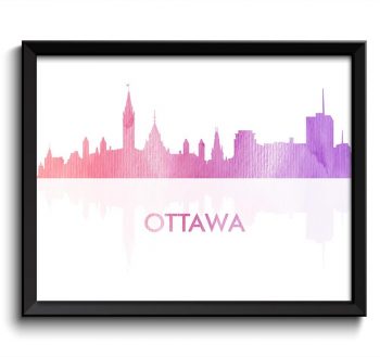 INSTANT DOWNLOAD Ottawa Skyline City Purple Pink Salmon Watercolor Painting Cityscape Poster Print Ontario Canada Abstract Landscape Art