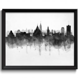 INSTANT DOWNLOAD Ottawa Skyline Ontario Canada Cityscape Art Print Poster Black White Grey Watercolor Painting