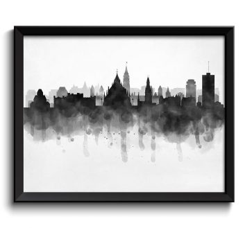 INSTANT DOWNLOAD Ottawa Skyline Ontario Canada Cityscape Art Print Poster Black White Grey Watercolor Painting