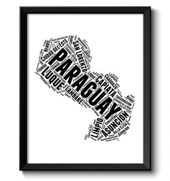 INSTANT DOWNLOAD Paraguay Text Word Cloud Map Black White Typography Poster Print Country South America Modern Abstract Landscape Wall Art