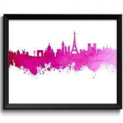 INSTANT DOWNLOAD Paris Hot Pink White Skyline Colorful France Europe City Watercolor Cityscape Poster Print Abstract Landscape Art Painting