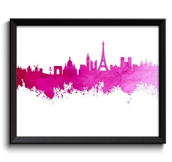 INSTANT DOWNLOAD Paris Hot Pink White Skyline Colorful France Europe City Watercolor Cityscape Poster Print Abstract Landscape Art Painting