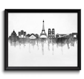 INSTANT DOWNLOAD Paris Skyline City Black White Grey Cityscape France Europe Famous Landmarks Poster Print Abstract Landscape Art Painting