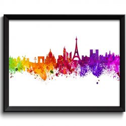 INSTANT DOWNLOAD Paris Skyline Colorful France Europe City Watercolor Cityscape Poster Print Landscape Art Painting Red Purple Pink Yellow