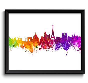 INSTANT DOWNLOAD Paris Skyline Colorful France Europe City Watercolor Cityscape Poster Print Landscape Art Painting Red Purple Pink Yellow