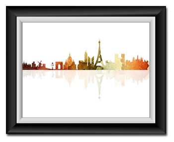 INSTANT DOWNLOAD Paris Skyline France City Green Orange Red Beige Watercolor Cityscape Poster Print Modern Abstract Landscape Art Painting