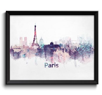 INSTANT DOWNLOAD Paris Skyline France Europe Cityscape Art Print Poster Black White Grey Watercolor Painting