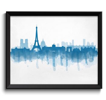 INSTANT DOWNLOAD Paris Skyline France Europe Cityscape Art Print Poster Turquoise Blue Watercolor Painting