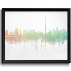 INSTANT DOWNLOAD Pastel Peach Mint Green Dublin Skyline Ireland Europe Cityscape Art Print Poster Watercolor Painting