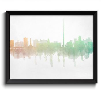 INSTANT DOWNLOAD Pastel Peach Mint Green Dublin Skyline Ireland Europe Cityscape Art Print Poster Watercolor Painting