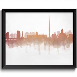 INSTANT DOWNLOAD Peach Coral Dublin Skyline Ireland Europe Cityscape Art Print Poster Watercolor Painting