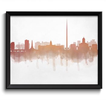 INSTANT DOWNLOAD Peach Coral Dublin Skyline Ireland Europe Cityscape Art Print Poster Watercolor Painting