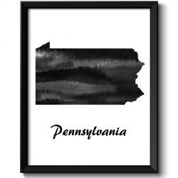 INSTANT DOWNLOAD Pennsylvania Map State Watercolor Painting Poster Print USA United States Abstract Landscape Art Black White Grey