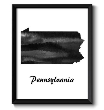 INSTANT DOWNLOAD Pennsylvania Map State Watercolor Painting Poster Print USA United States Abstract Landscape Art Black White Grey