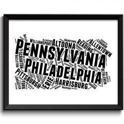 INSTANT DOWNLOAD Pennsylvania Map Text Word Cloud Black White Grey Poster Print USA United States Modern Abstract Print Landscape Wall Art