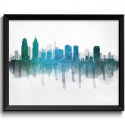 INSTANT DOWNLOAD Philadelphia  Green Blue Turquoise Grey Skyline Pennsylvania USA United States Cityscape Art Print Poster Painting