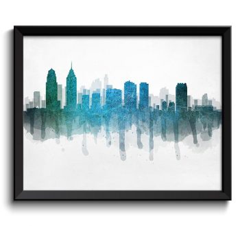 INSTANT DOWNLOAD Philadelphia  Green Blue Turquoise Grey Skyline Pennsylvania USA United States Cityscape Art Print Poster Painting