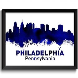 INSTANT DOWNLOAD Philadelphia Skyline Pennsylvania City Black Navy Blue Watercolor Cityscape Poster Print Abstract Landscape Art Painting