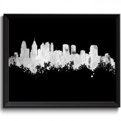 INSTANT DOWNLOAD Philadelphia Skyline Pennsylvania City Black White Grey Watercolor Cityscape Poster Print Abstract Landscape Art Painting