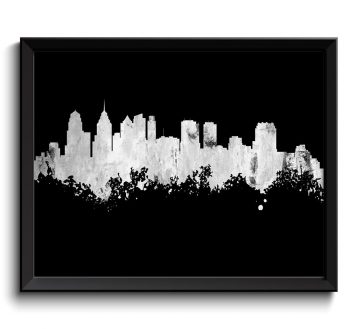 INSTANT DOWNLOAD Philadelphia Skyline Pennsylvania City Black White Grey Watercolor Cityscape Poster Print Abstract Landscape Art Painting